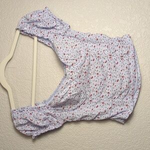 Tic Toc baby blue floral print bustier short cinched sleeve crop top